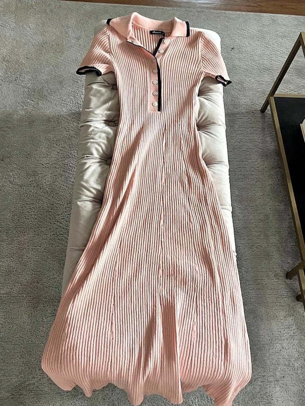 Olivaceous Ribbed Striped Maxi Dress in Pink Size Medium